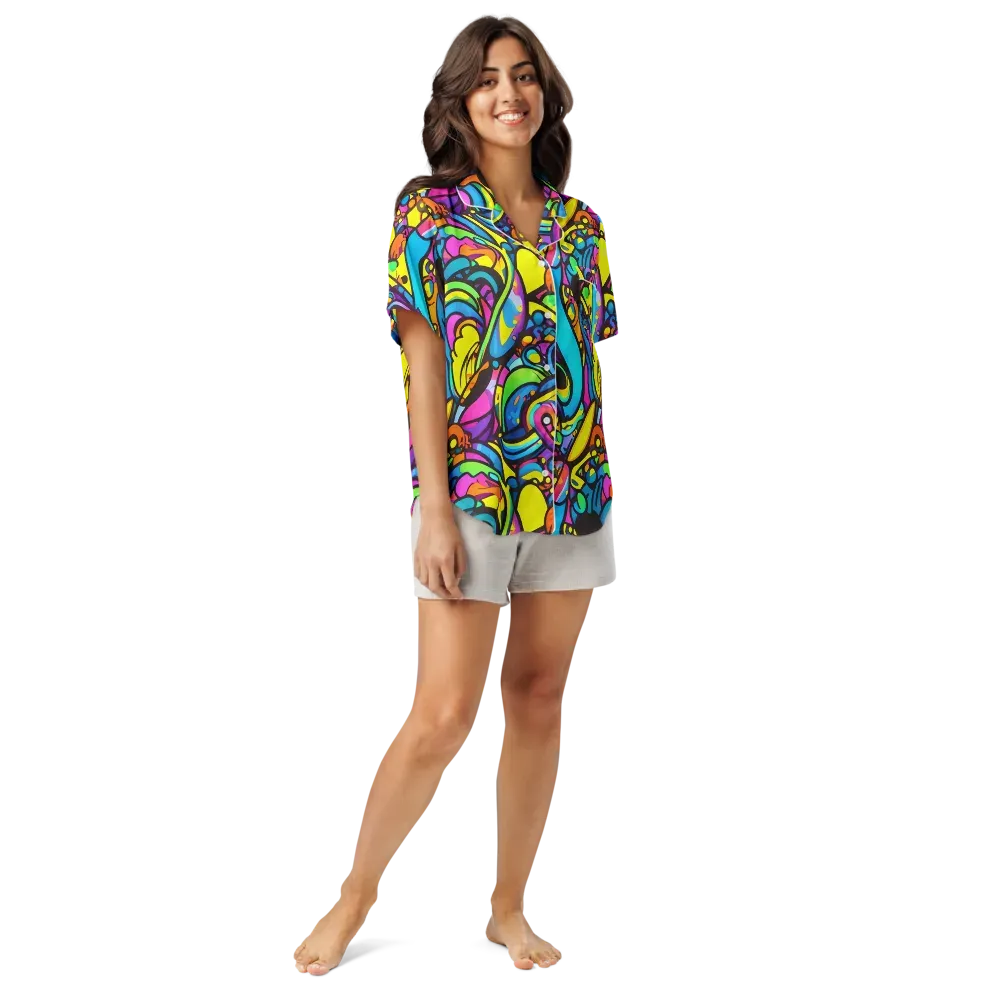 Kaleidoscopic Flow on Women's Short Sleeve Pajama Top — Front