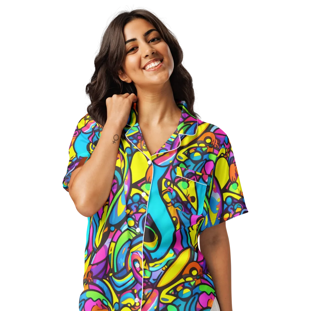 Kaleidoscopic Flow on Women's Short Sleeve Pajama Top — Front