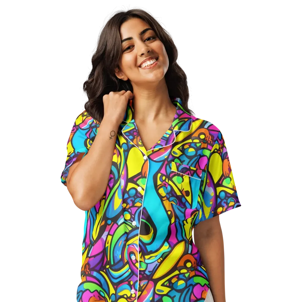 Kaleidoscopic Flow on Women's Short Sleeve Pajama Top — Front