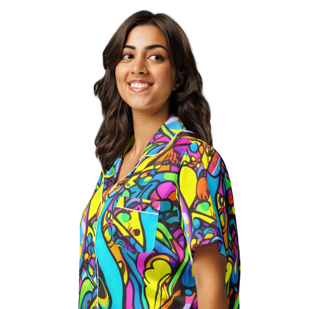 Kaleidoscopic Flow on Women's Short Sleeve Pajama Top — Left Front