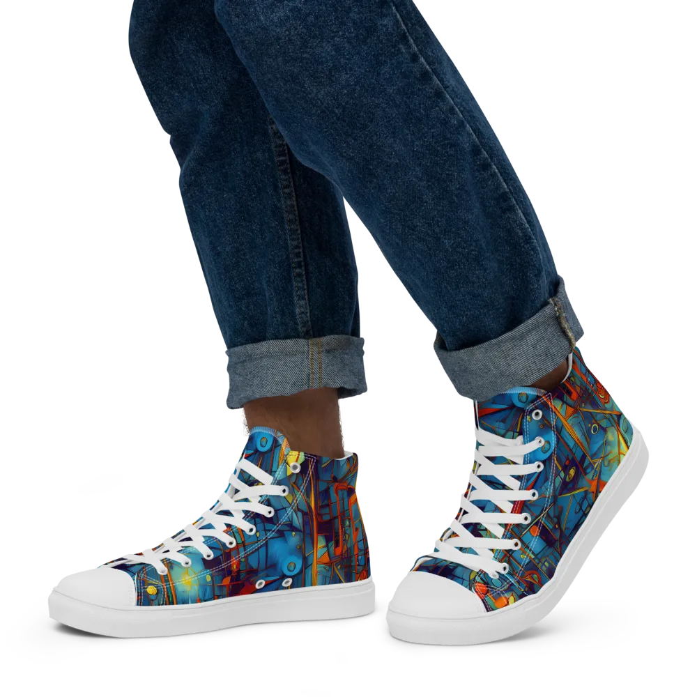 Abstract Eddy on Men's High Top Canvas Shoes — Left