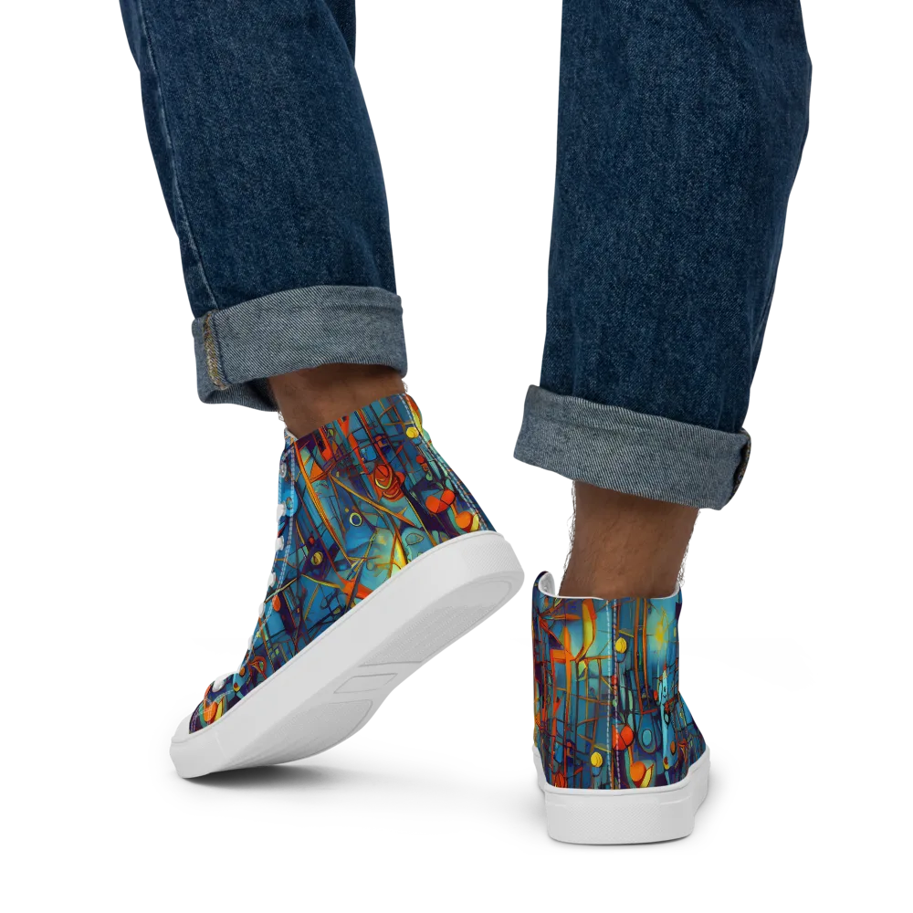 Abstract Eddy on Men's High Top Canvas Shoes — Back