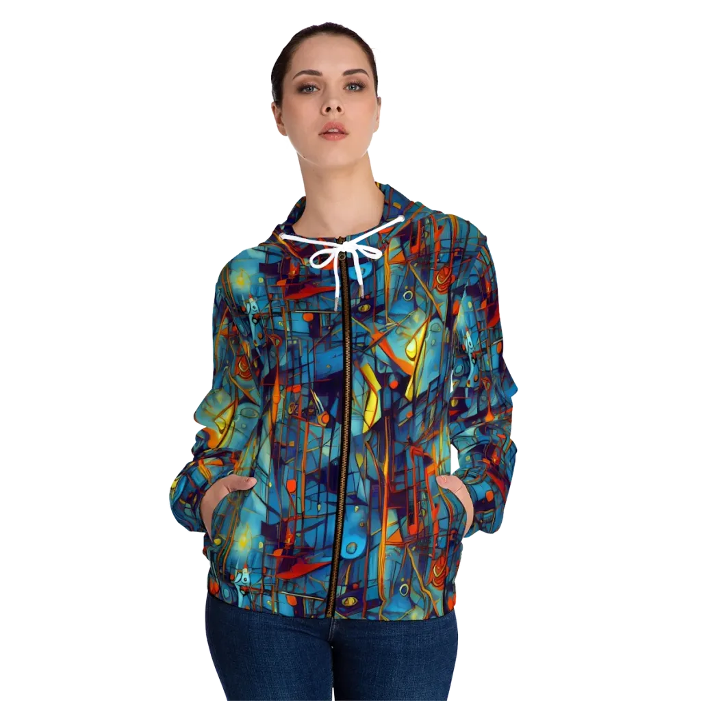 Abstract Eddy on Women's Full-Zip Hoodie — Front On Person