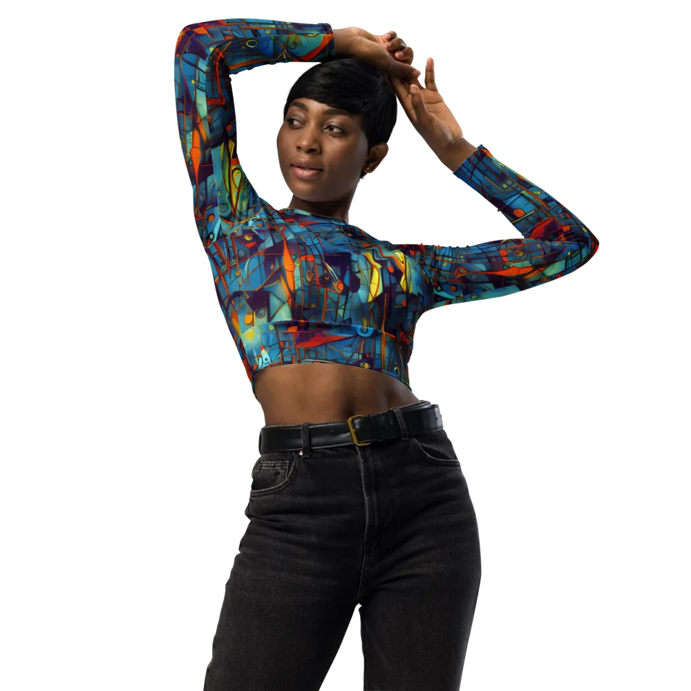Abstract Eddy on Long Sleeve Crop Top — Front