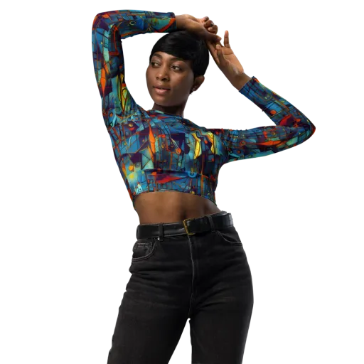 Abstract Eddy on a Long Sleeve Crop Top