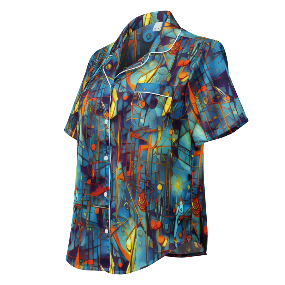 Abstract Eddy on Women's Short Sleeve Pajama Top — Left Front