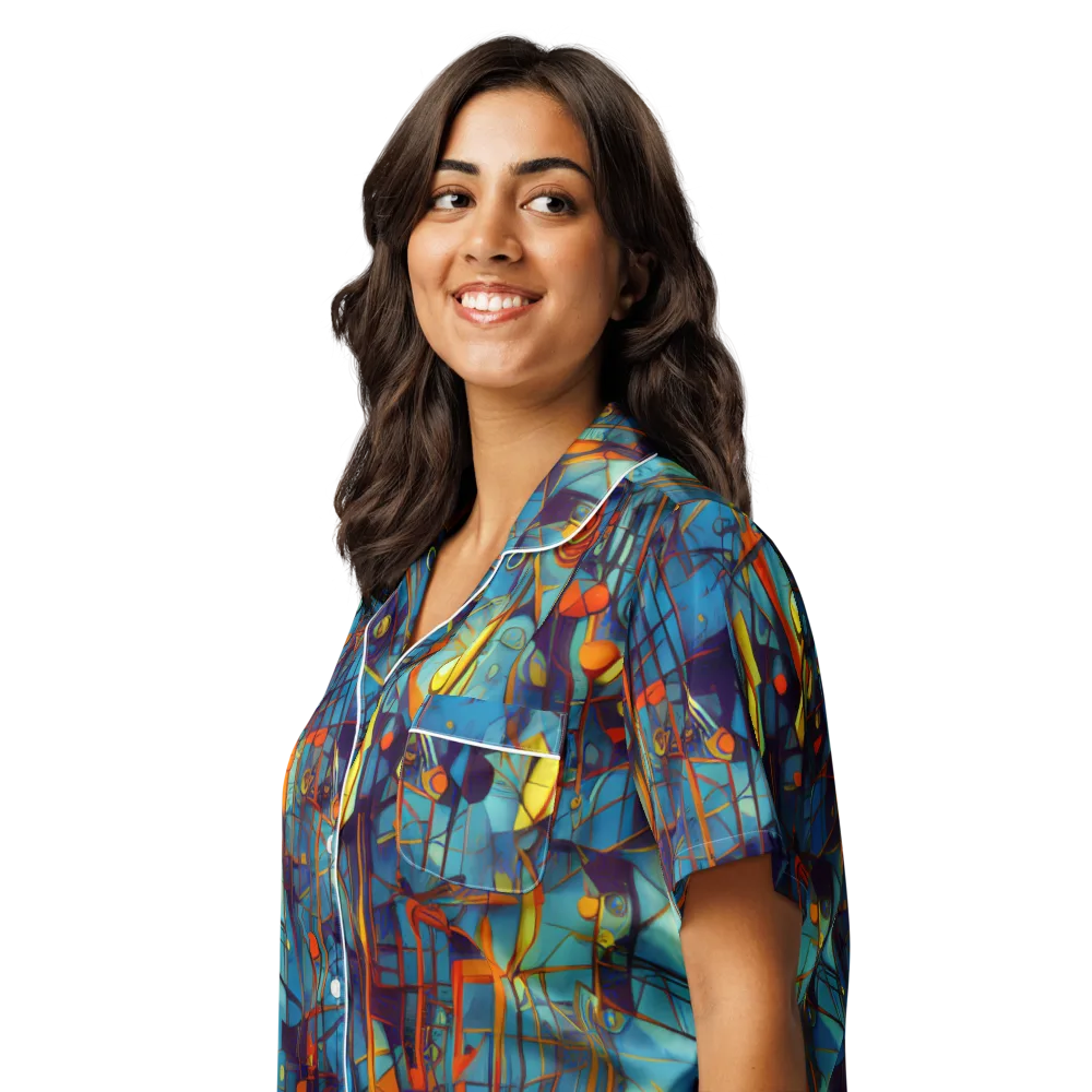Abstract Eddy on Women's Short Sleeve Pajama Top — Left Front