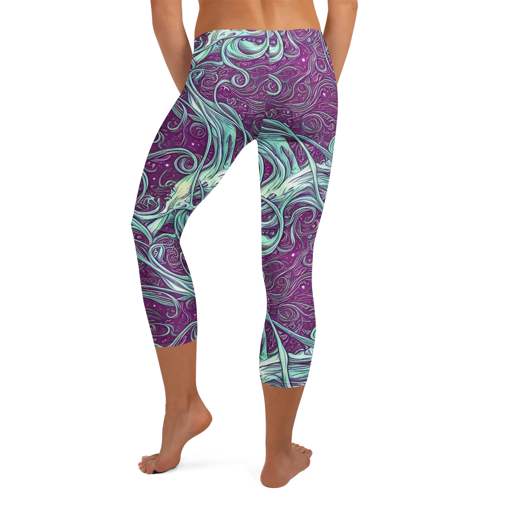 Temple Swirls on Capri Leggings — Back