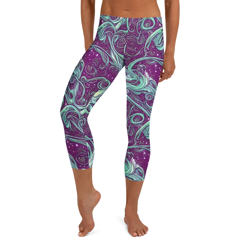 Temple Swirls on Capri Leggings — Front