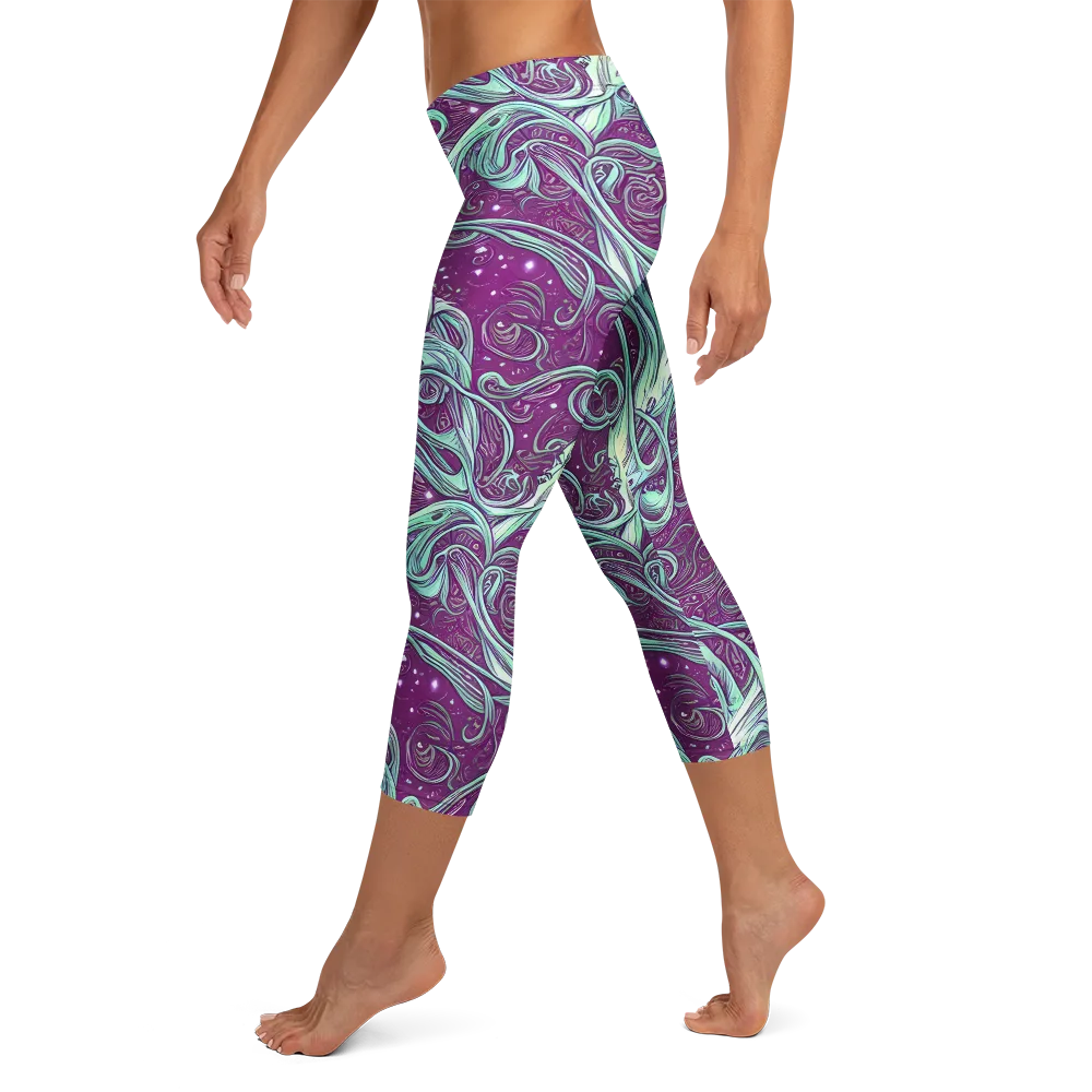 Temple Swirls on Capri Leggings — Left