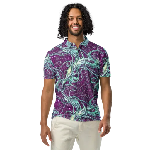 Temple Swirls on a Men's Slim Fit Polo Shirt