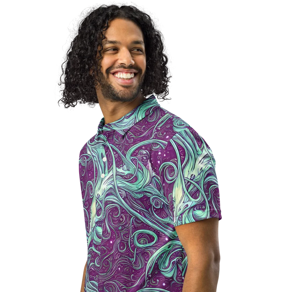 Temple Swirls on Men's Slim Fit Polo Shirt — Left Front
