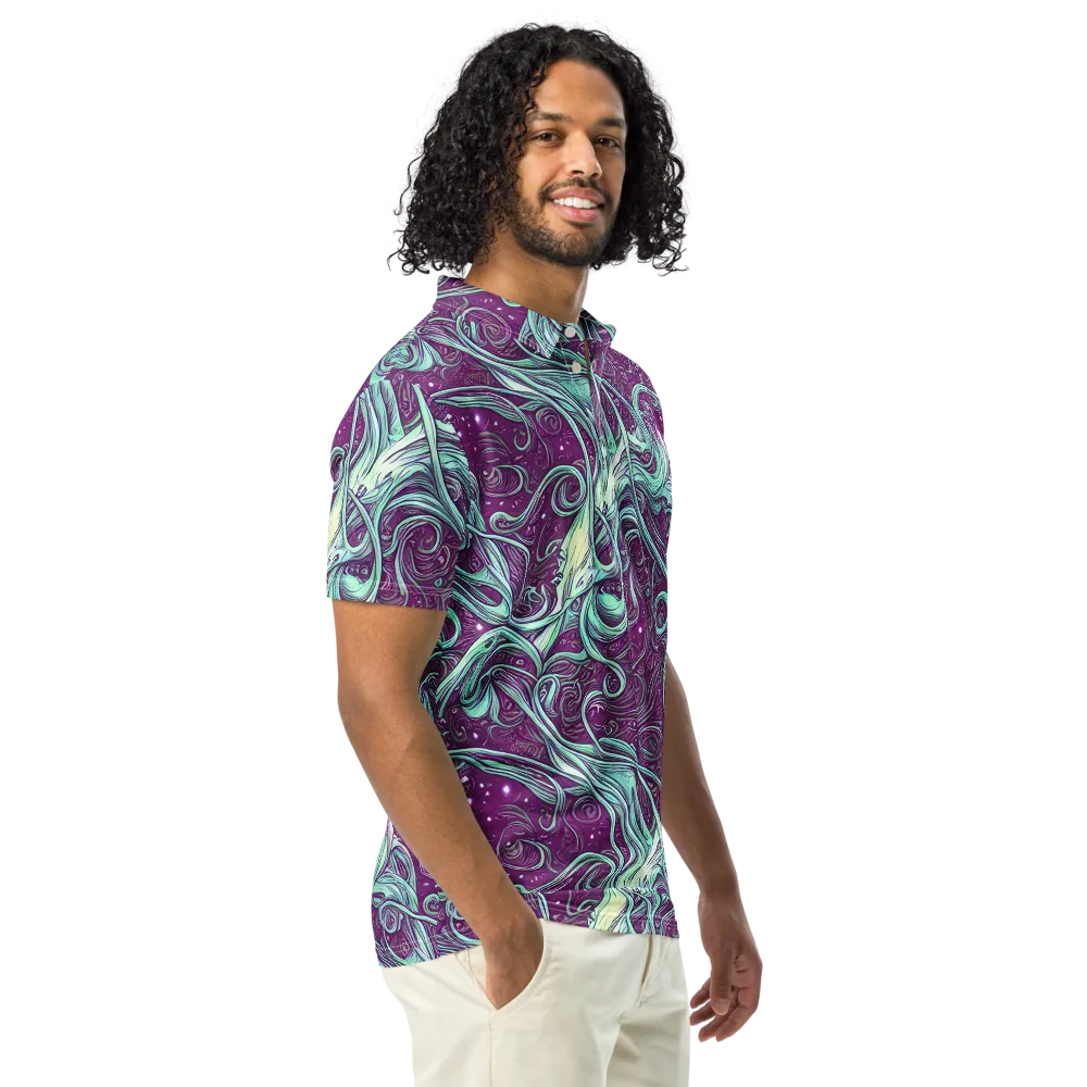 Temple Swirls on Men's Slim Fit Polo Shirt — Right Front