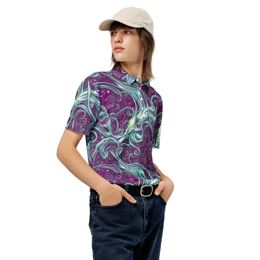 Temple Swirls on Men's Slim Fit Polo Shirt — Right Front