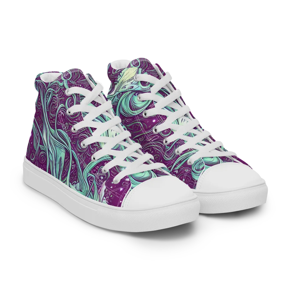 Temple Swirls on Men's High Top Canvas Shoes — Right Front