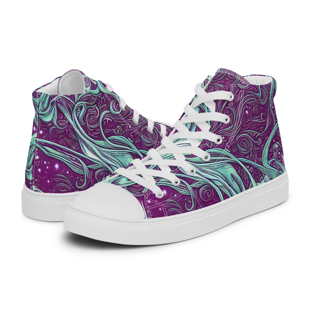 Temple Swirls on Men's High Top Canvas Shoes — Left