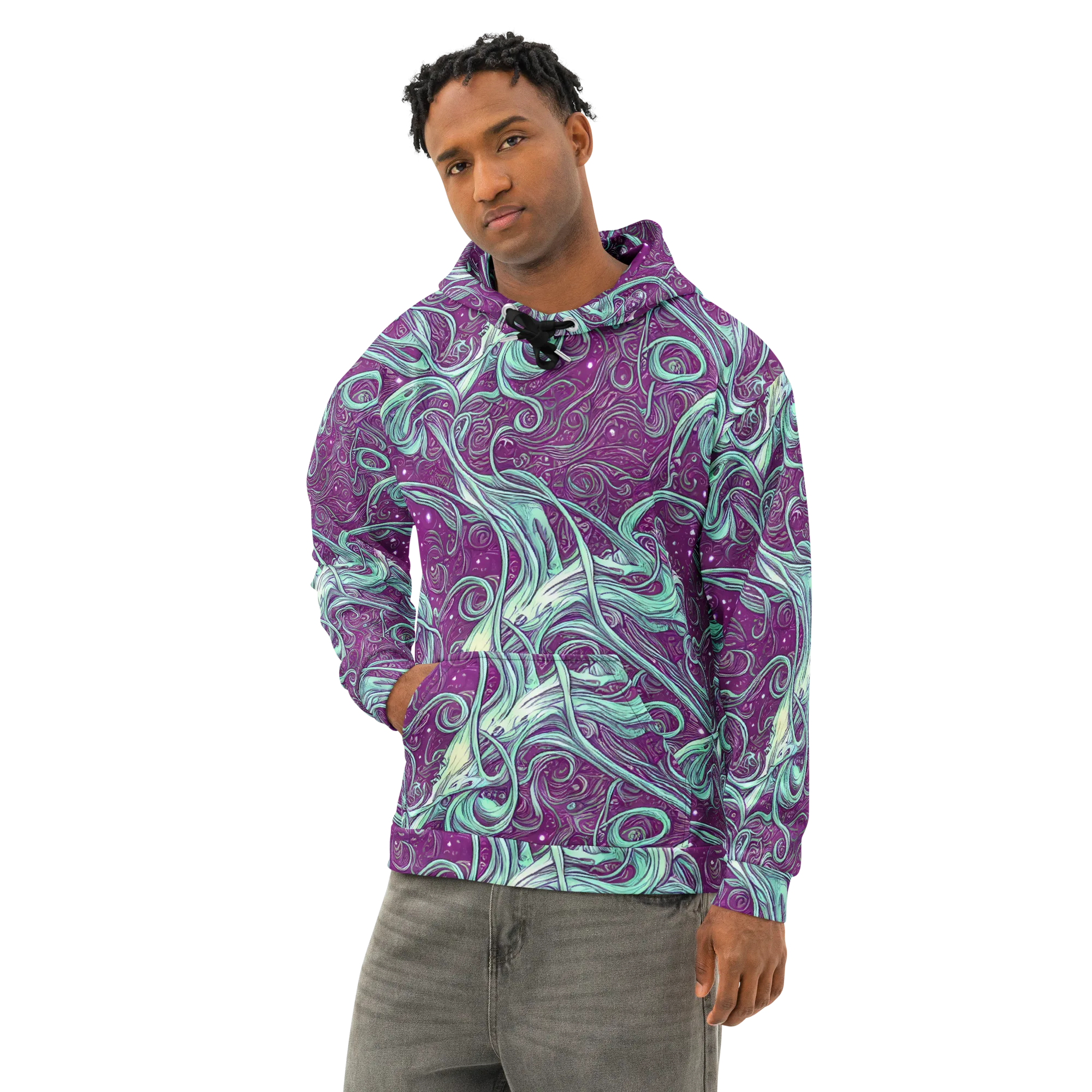 Temple Swirls on Cotton Hoodie — Left Front