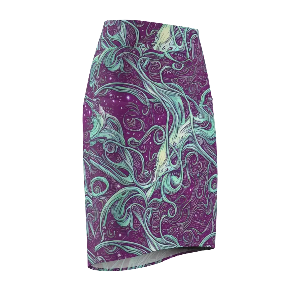 Temple Swirls on Pencil Skirt — Front Side