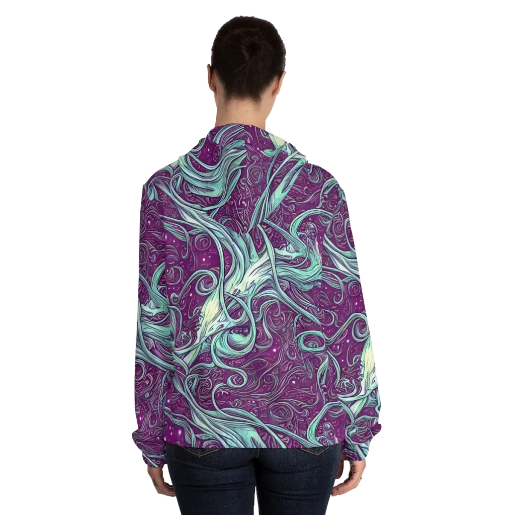 Temple Swirls on Women's Full-Zip Hoodie — Back On Person