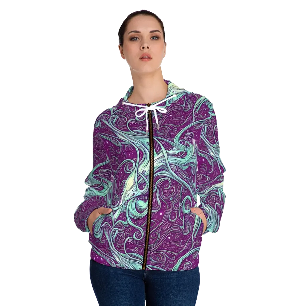 Temple Swirls on Women's Full-Zip Hoodie — Front On Person