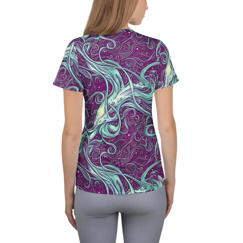 Temple Swirls on Women's Athletic T-Shirt — Back