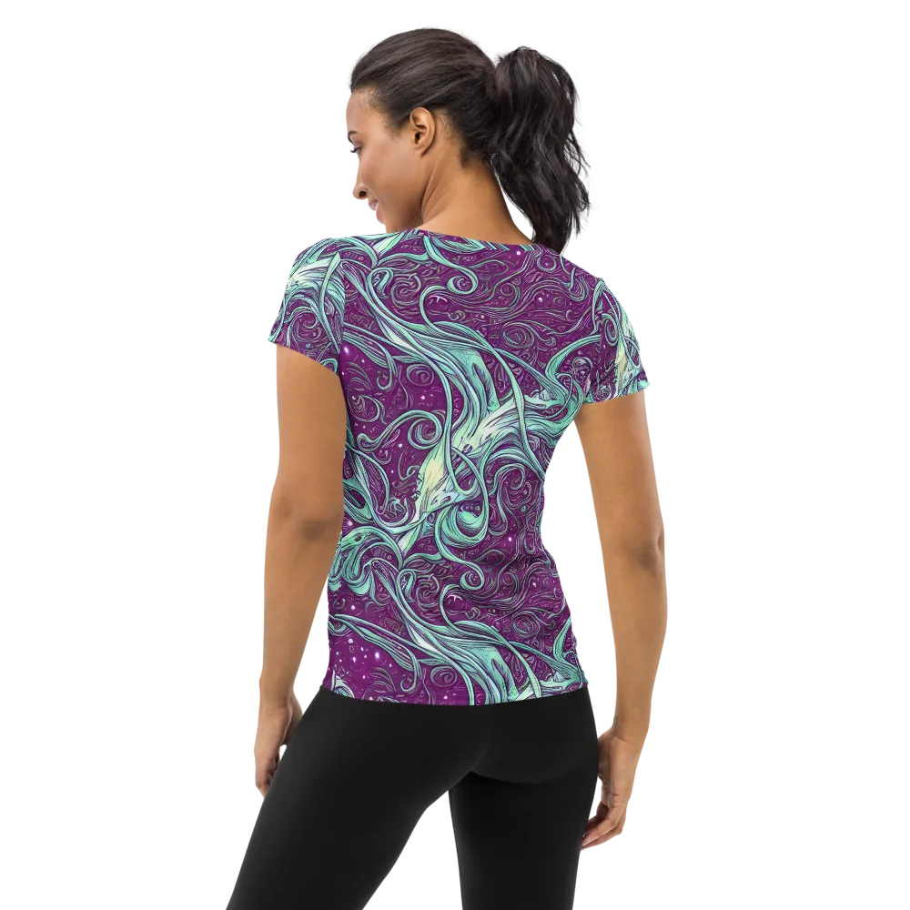 Temple Swirls on Women's Athletic T-Shirt — Back