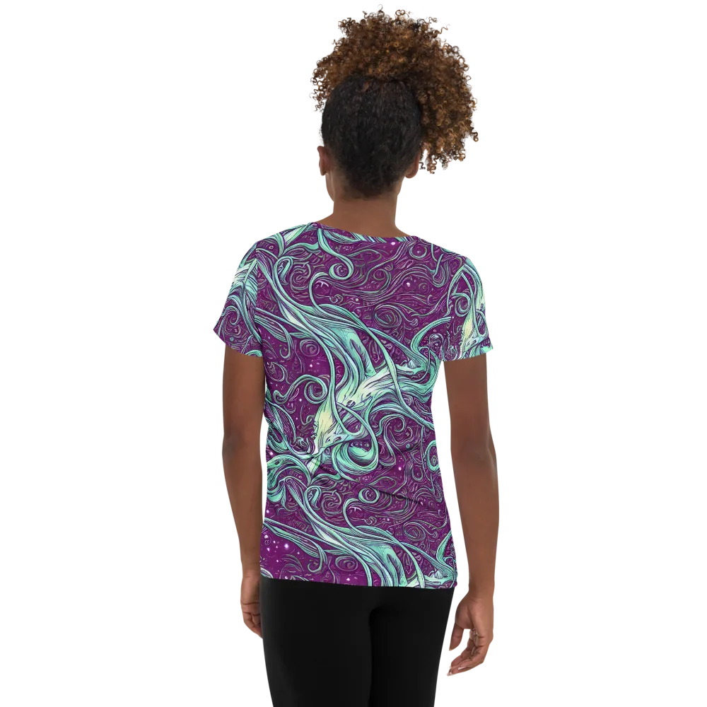 Temple Swirls on Women's Athletic T-Shirt — Back