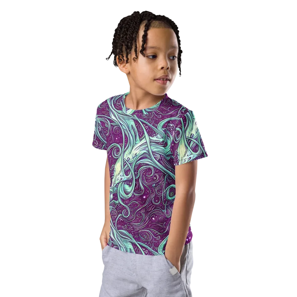 Temple Swirls on Kids Crew Neck T-Shirt — Left Front