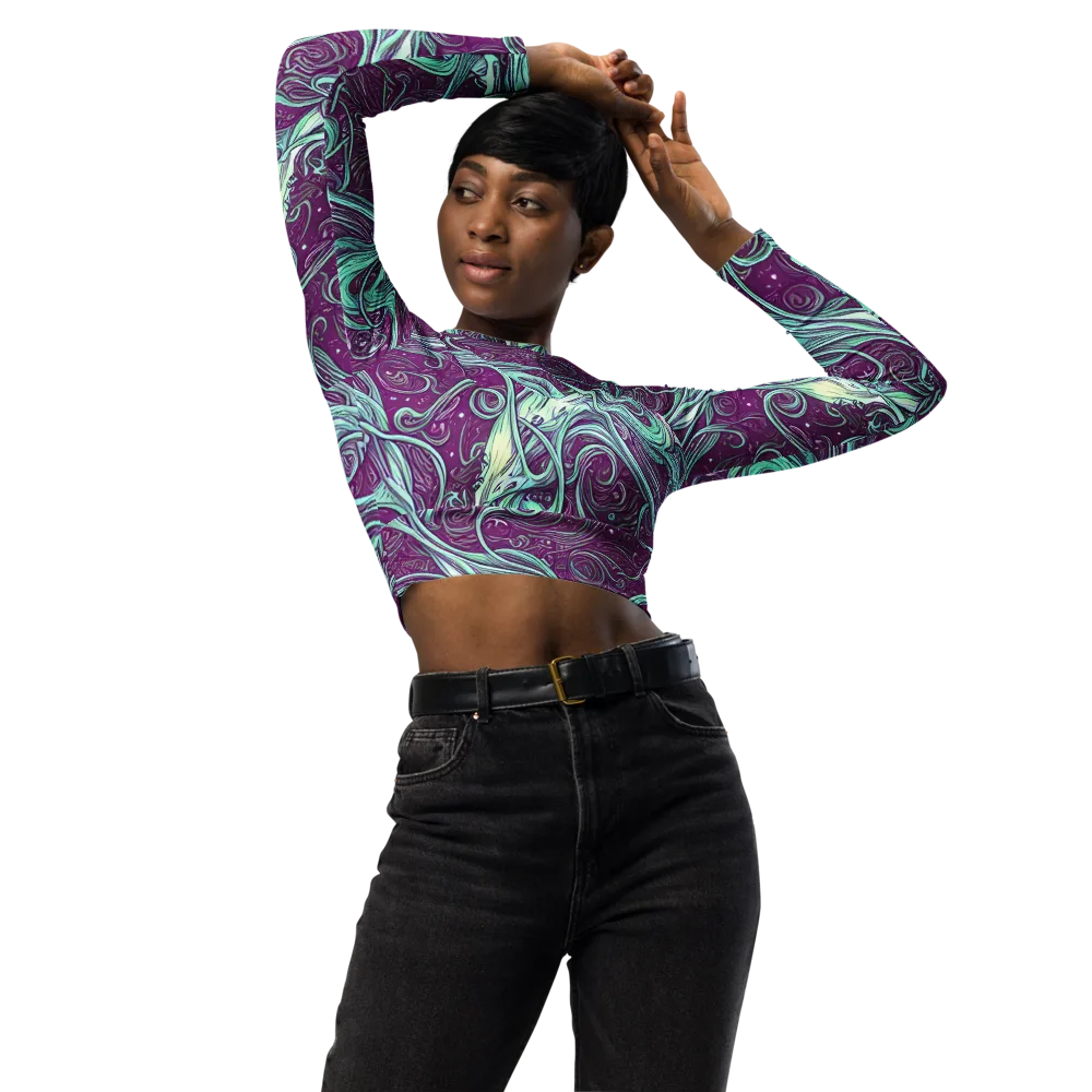 Temple Swirls on Long Sleeve Crop Top — Front