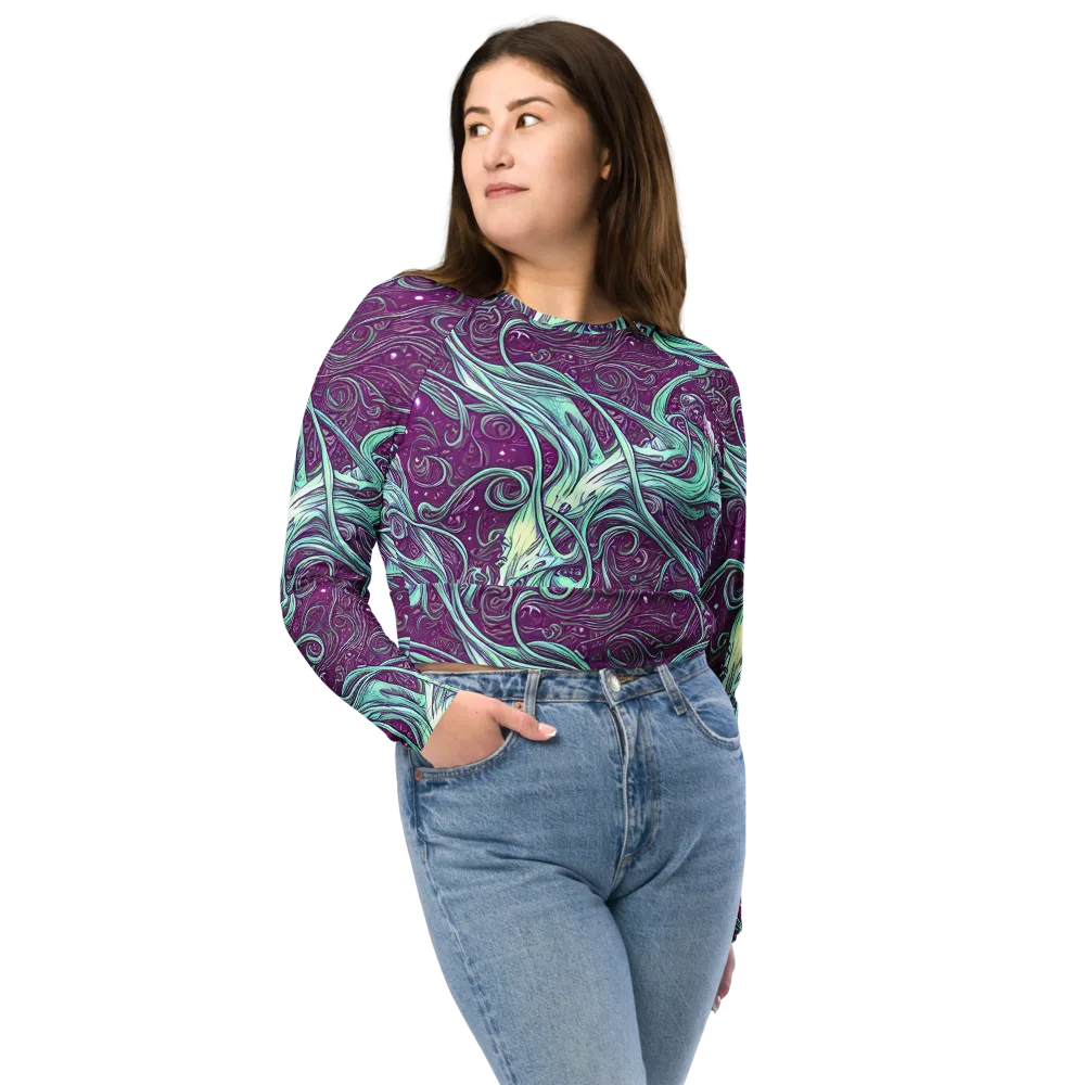Temple Swirls on Long Sleeve Crop Top — Front