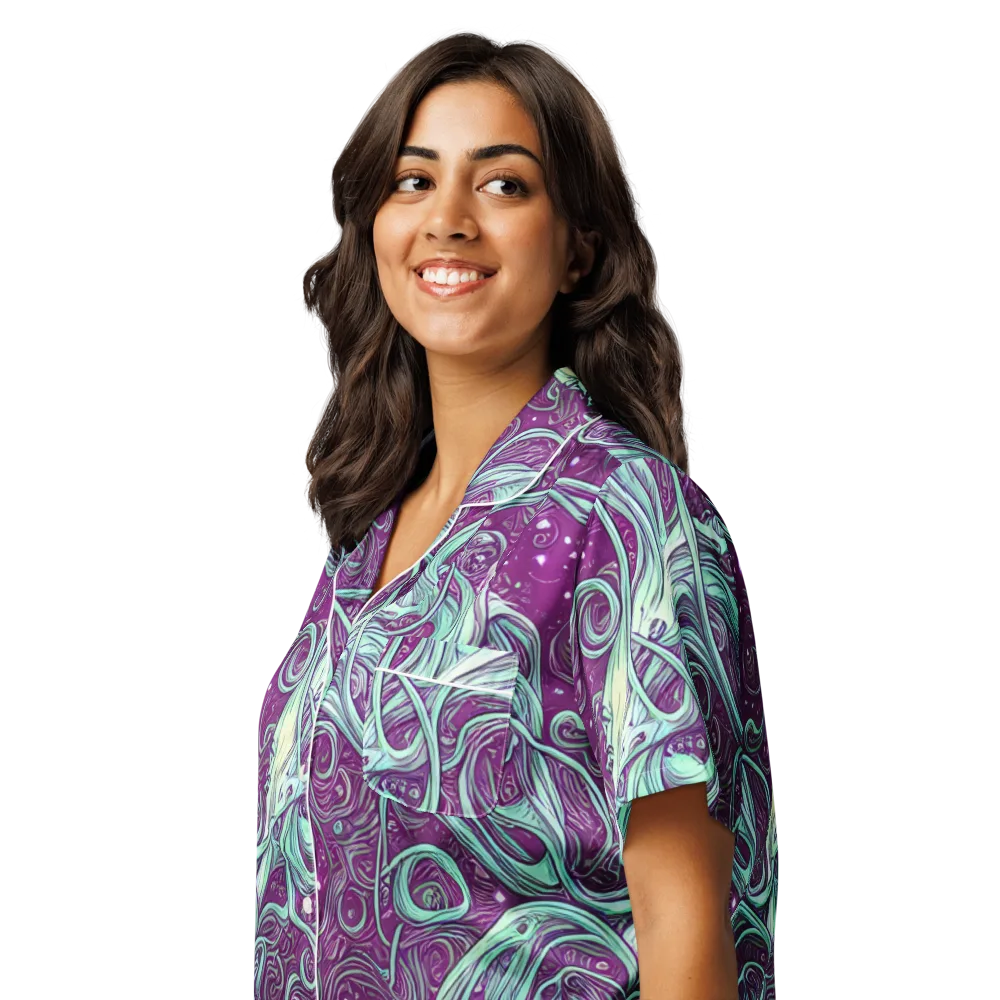 Temple Swirls on Women's Short Sleeve Pajama Top — Left Front