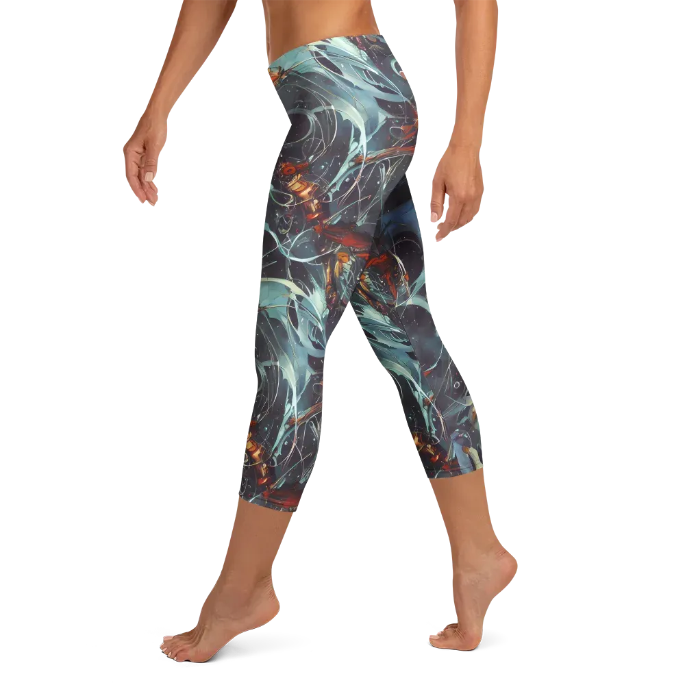 Neo-Splash Labyrinth on Capri Leggings — Left