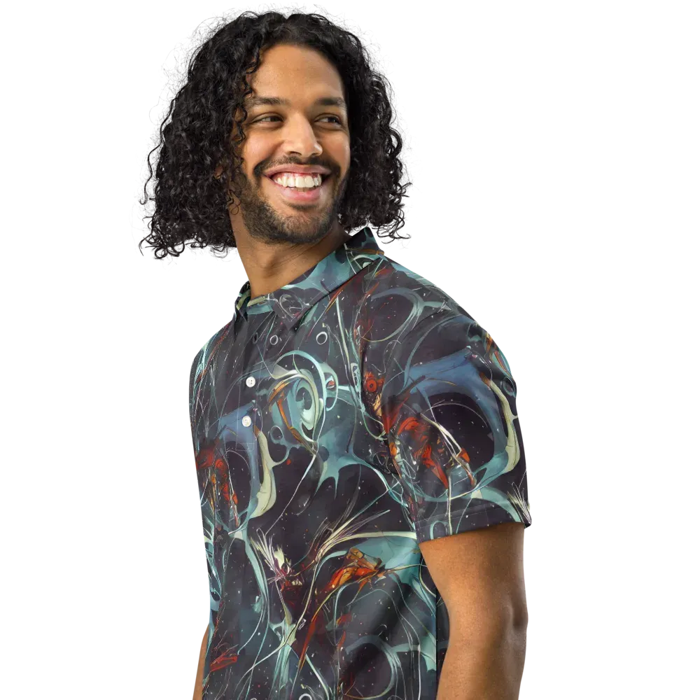 Neo-Splash Labyrinth on Men's Slim Fit Polo Shirt — Left Front