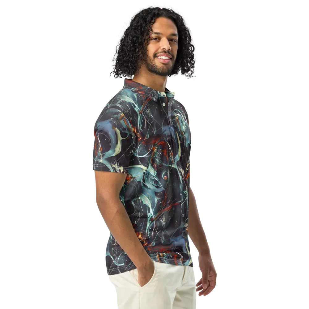 Neo-Splash Labyrinth on Men's Slim Fit Polo Shirt — Right Front