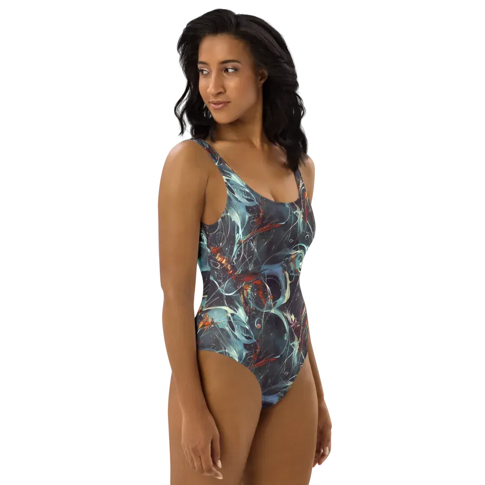 Neo-Splash Labyrinth on One-Piece Swimsuit — Right