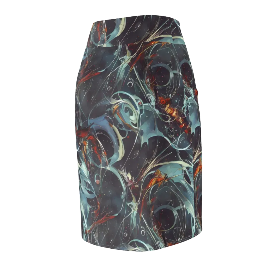 Neo-Splash Labyrinth on Pencil Skirt — Back Side