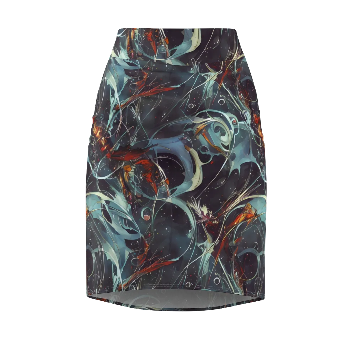Neo-Splash Labyrinth on Pencil Skirt — Front