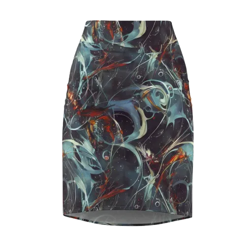 Neo-Splash Labyrinth on a Pencil Skirt