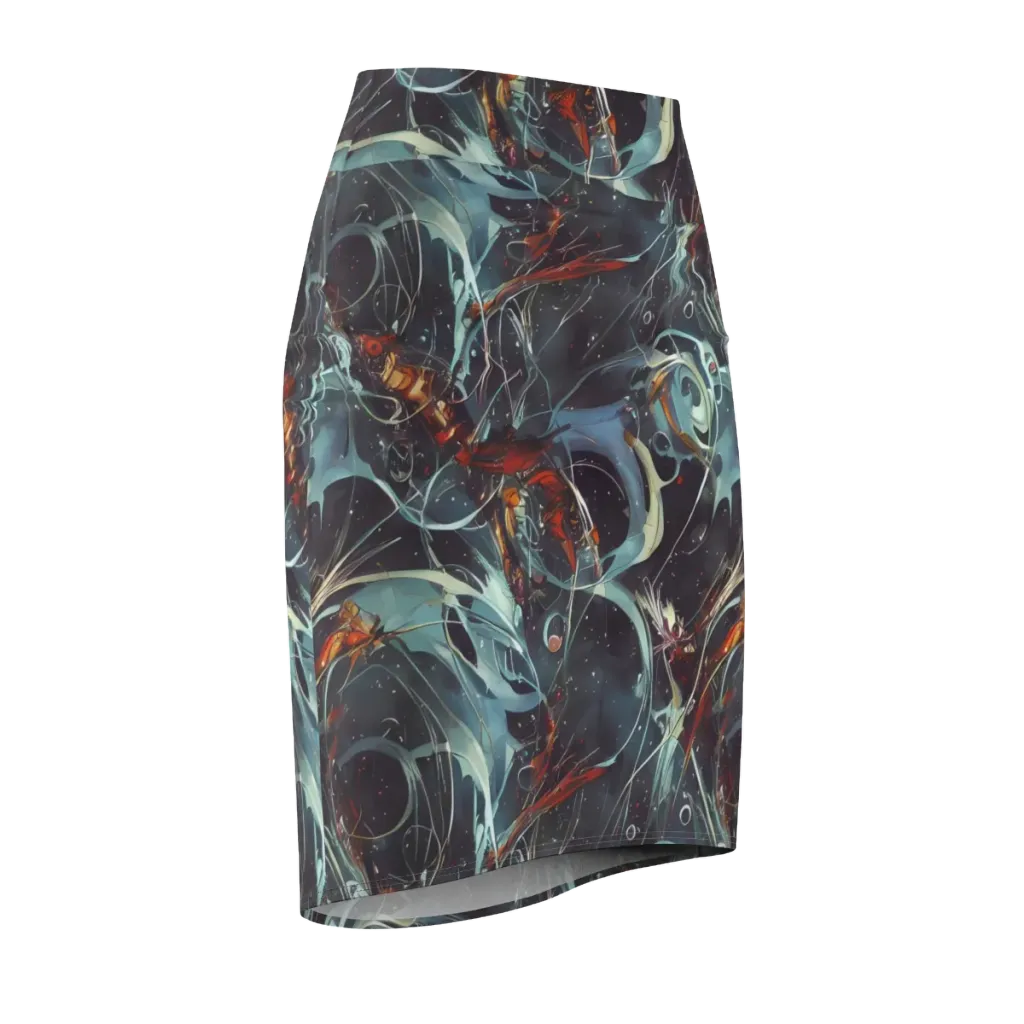 Neo-Splash Labyrinth on Pencil Skirt — Front Side
