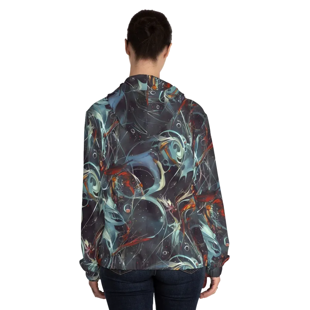 Neo-Splash Labyrinth on Women's Full-Zip Hoodie — Back On Person