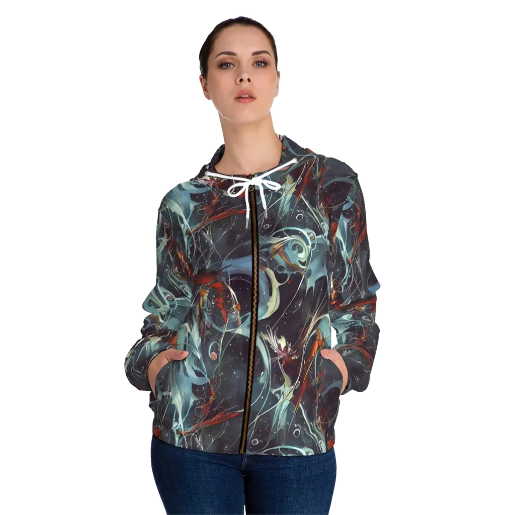 Neo-Splash Labyrinth on Women's Full-Zip Hoodie — Front On Person