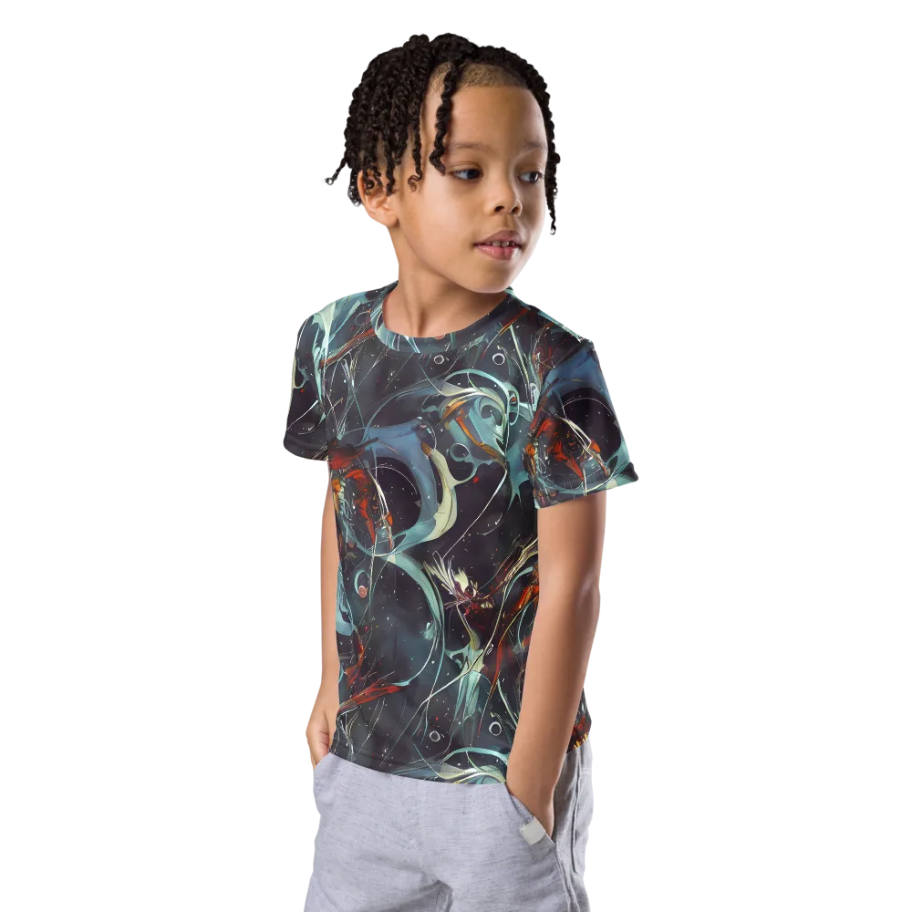 Neo-Splash Labyrinth on Kids Crew Neck T-Shirt — Left Front