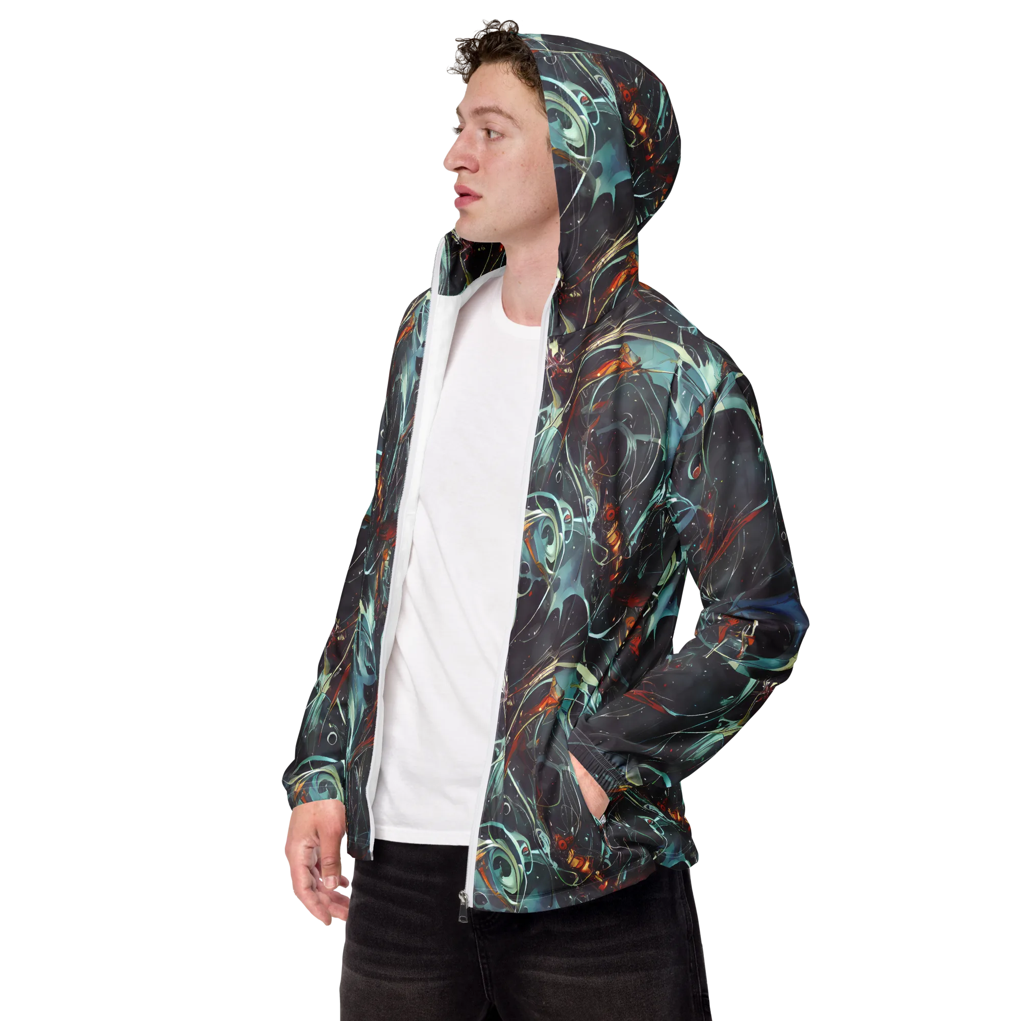 Neo-Splash Labyrinth on Men's Windbreaker — Left Front
