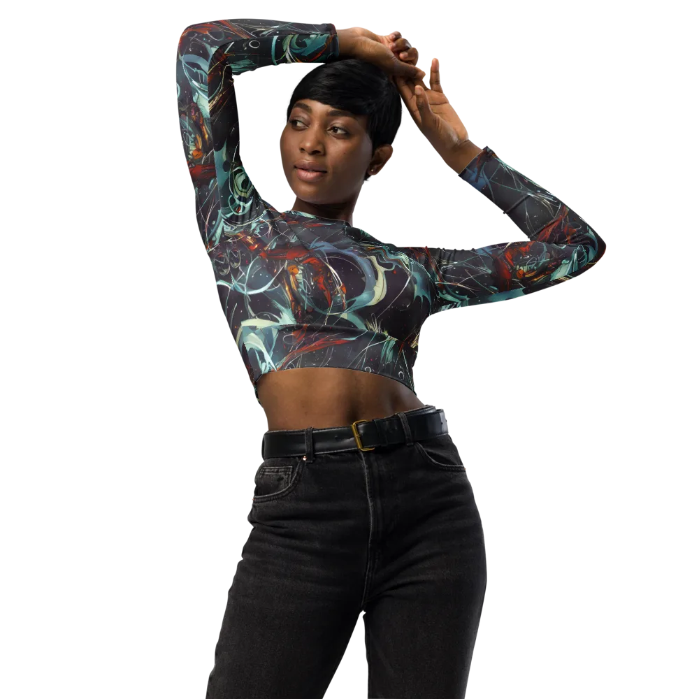 Neo-Splash Labyrinth on Long Sleeve Crop Top — Front