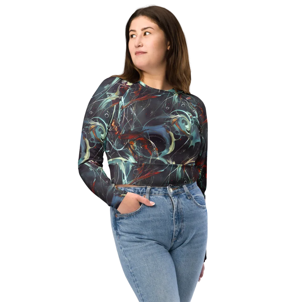 Neo-Splash Labyrinth on Long Sleeve Crop Top — Front