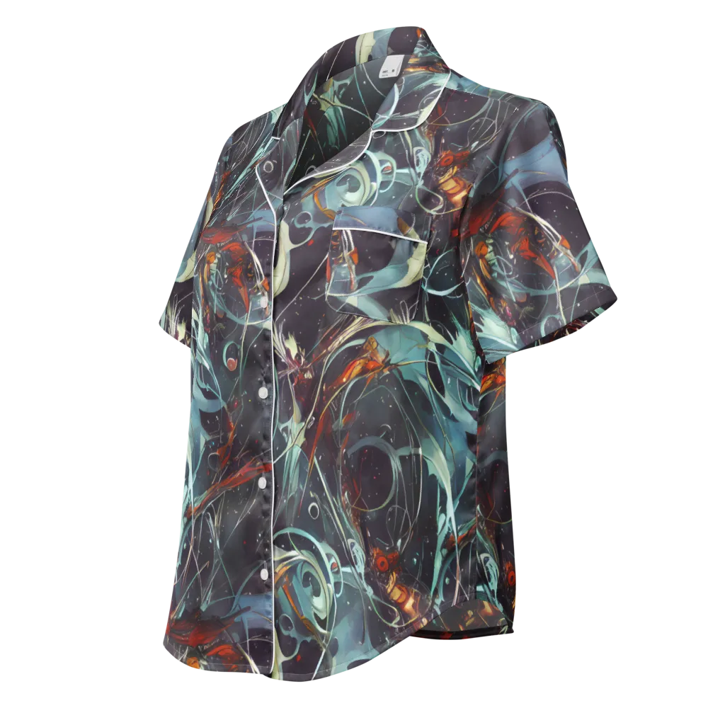 Neo-Splash Labyrinth on Women's Short Sleeve Pajama Top — Left Front