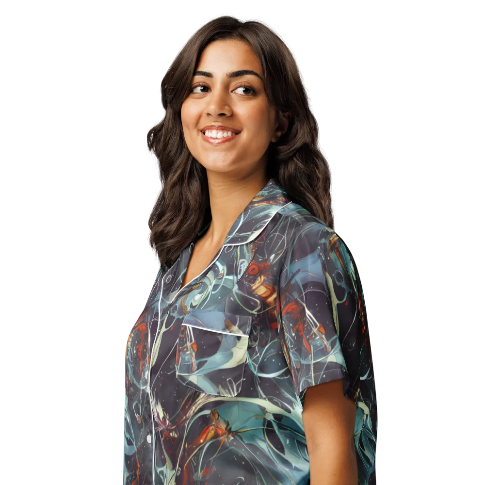 Neo-Splash Labyrinth on Women's Short Sleeve Pajama Top — Left Front