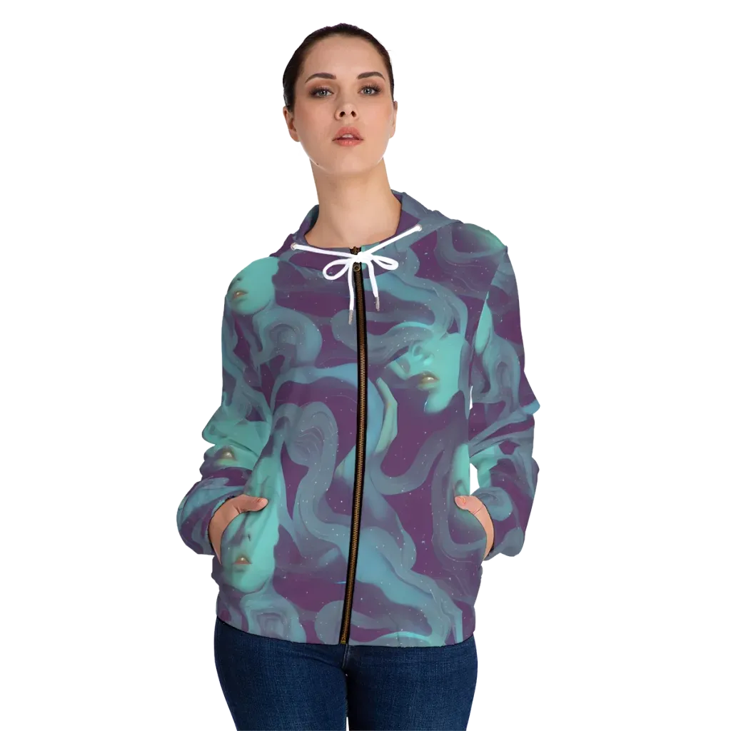 Ethereal Dreamscape on Women's Full-Zip Hoodie — Front On Person