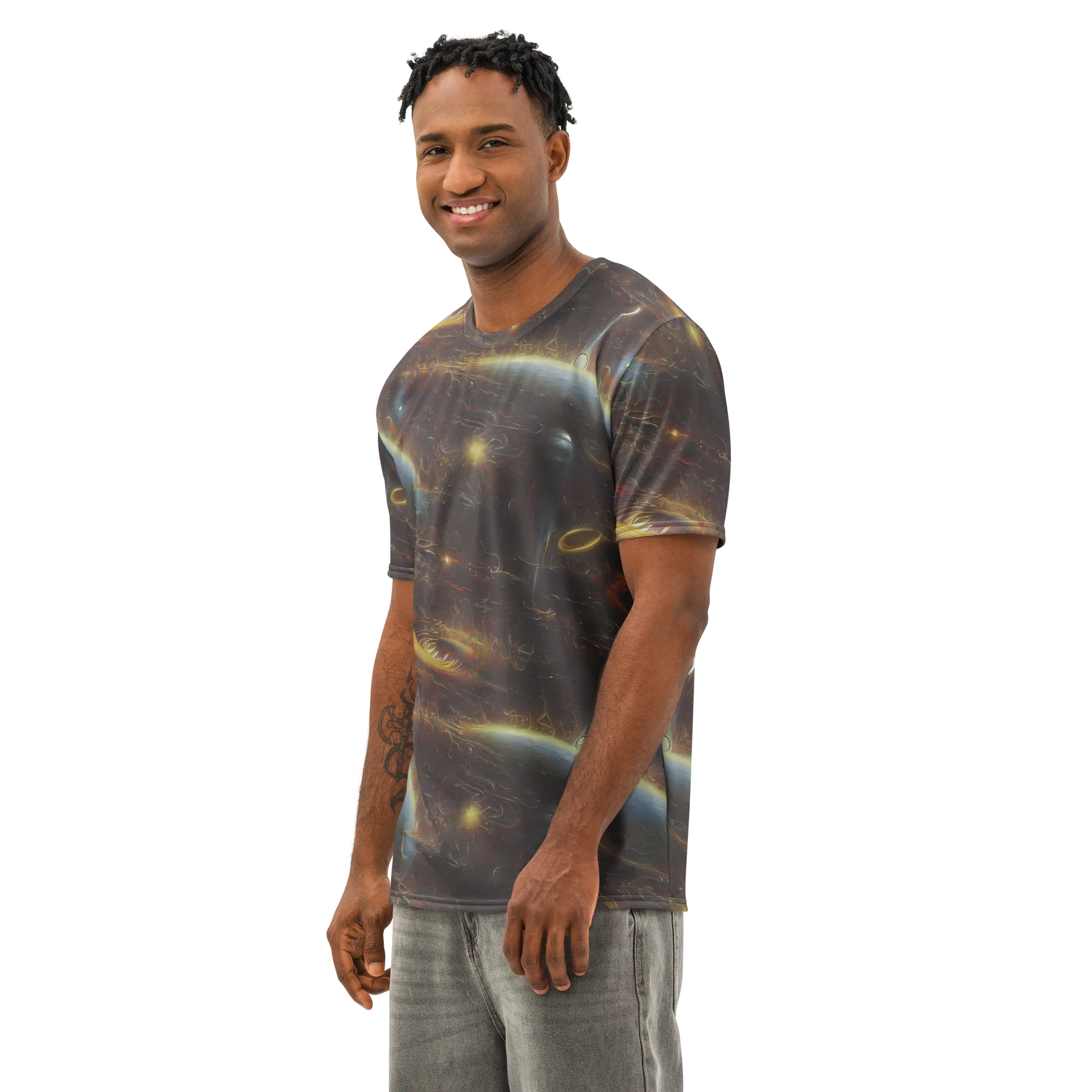 Quantum Illusions on Men's Cotton Crew Neck T-Shirt — Left Front