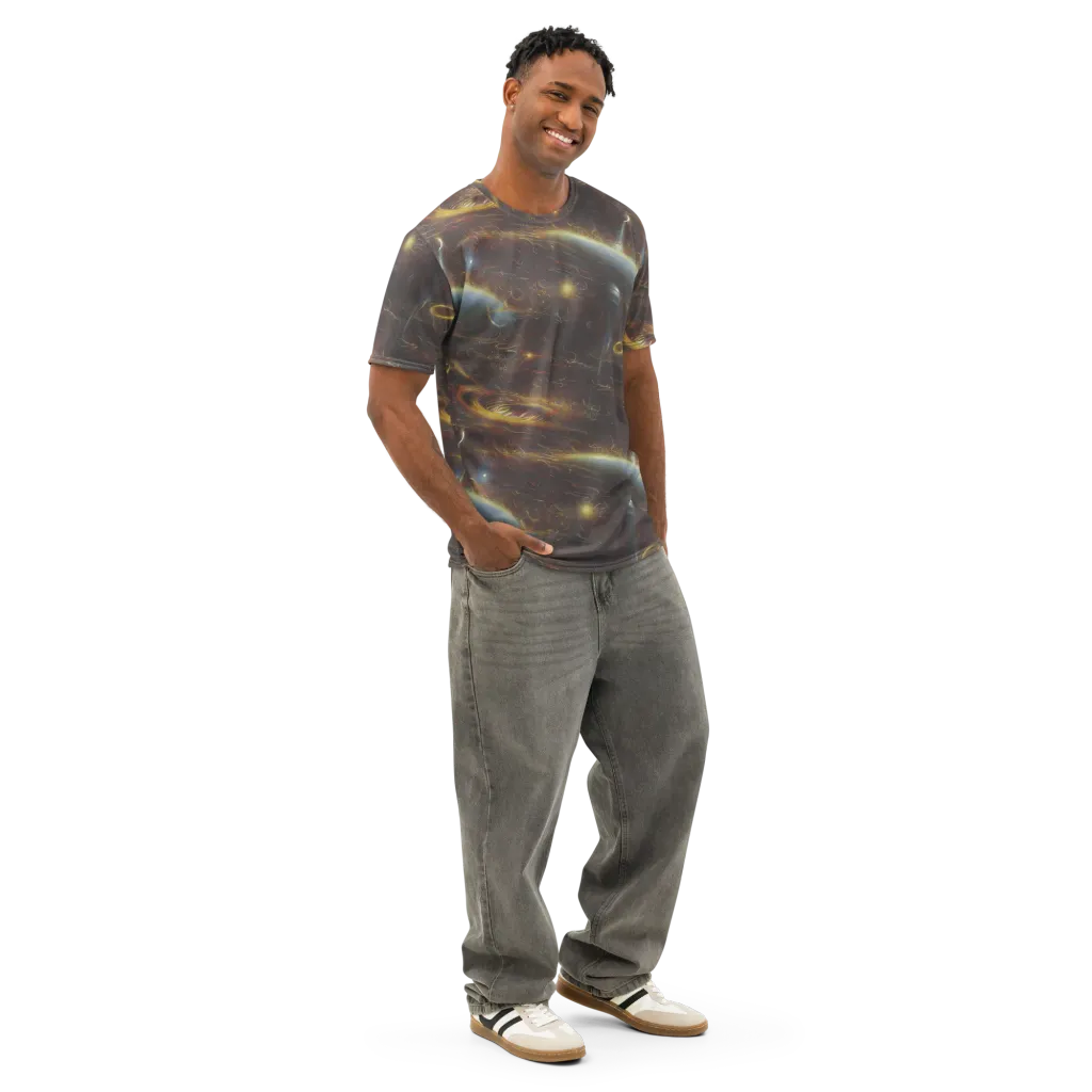 Quantum Illusions on Men's Cotton Crew Neck T-Shirt — Right Front